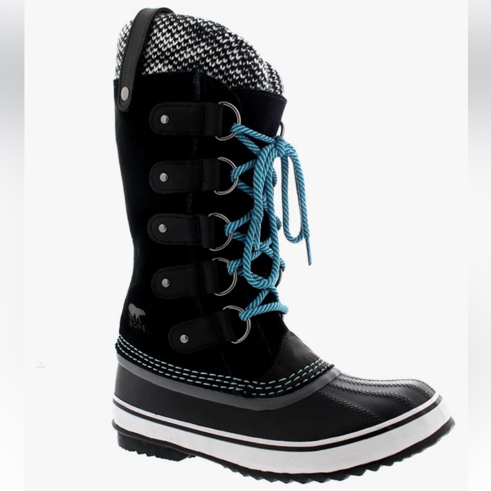 Sorel Joan of Arctic Knit Waterproof Black/Teal NL2084-010 Women Size 6
